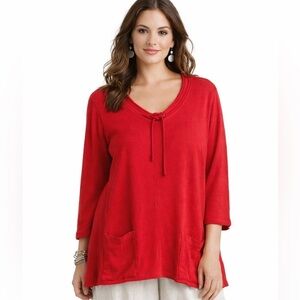 CMC - Color Me Cotton Relaxed Red LS Tunic, Pockets, Casual, Lagenlook  L